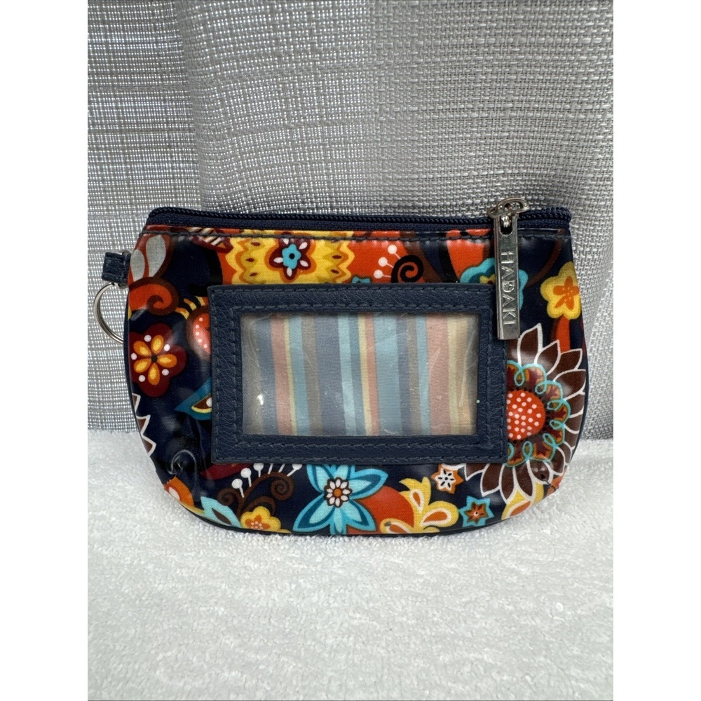Hadaki Coin ID Wallet Mini Blue/Teal/Yellow/orange Floral Coated Zippered